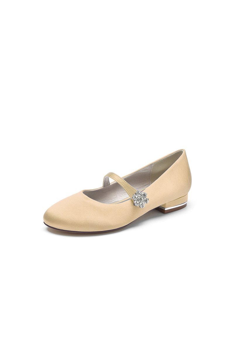 Round Toe Crystal Flower Flats - BOLODOO