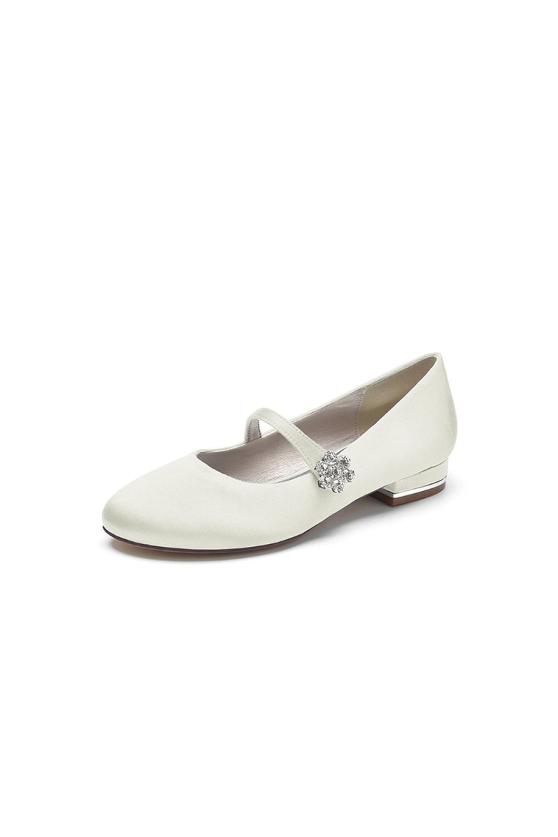 Round Toe Crystal Flower Flats - BOLODOO