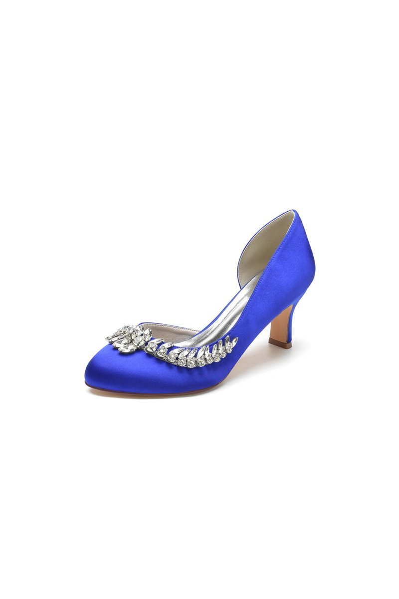 Round Toe Crystal Leaf Chunky Heels - BOLODOO