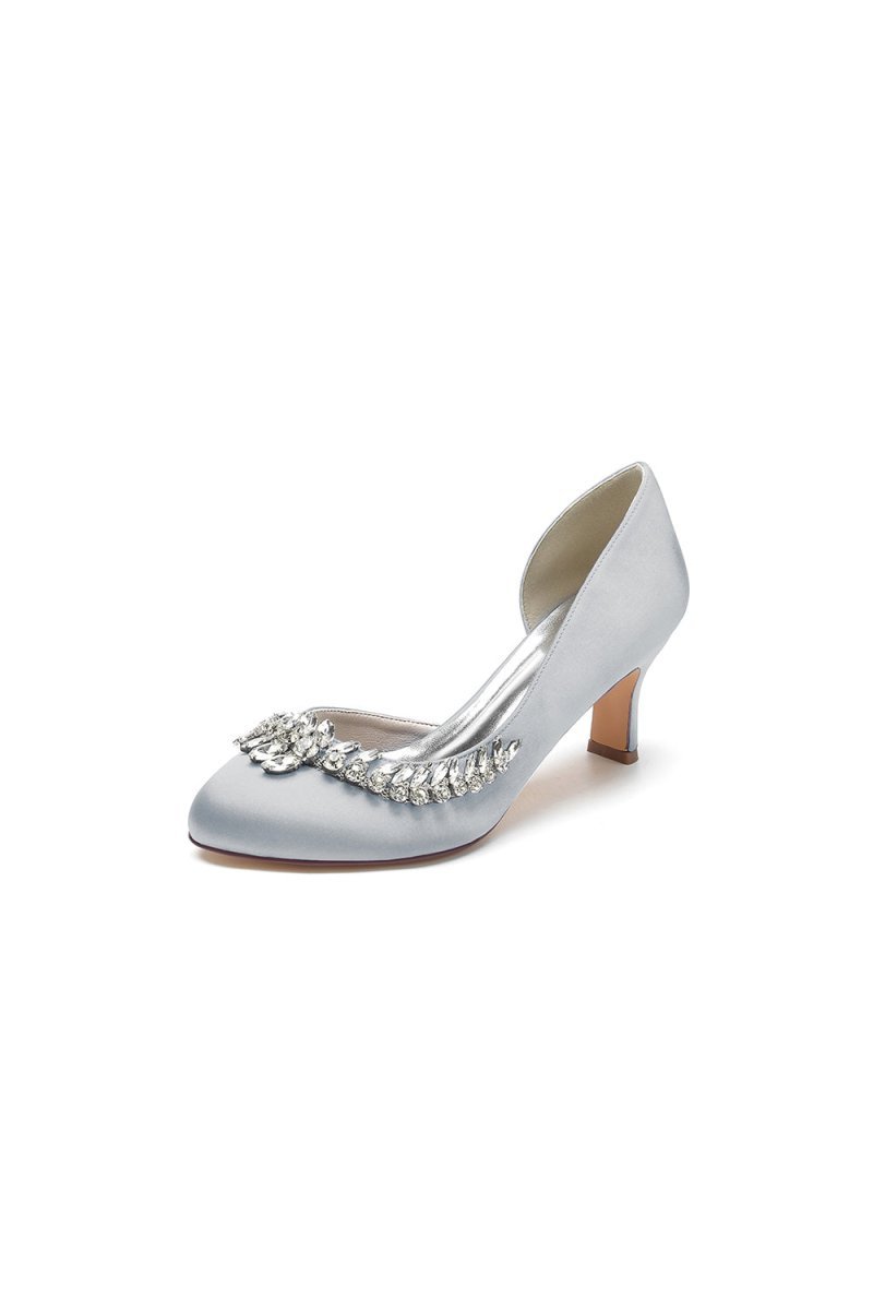 Round Toe Crystal Leaf Chunky Heels - BOLODOO