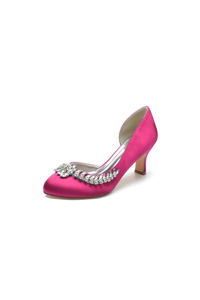 Round Toe Crystal Leaf Chunky Heels - BOLODOO