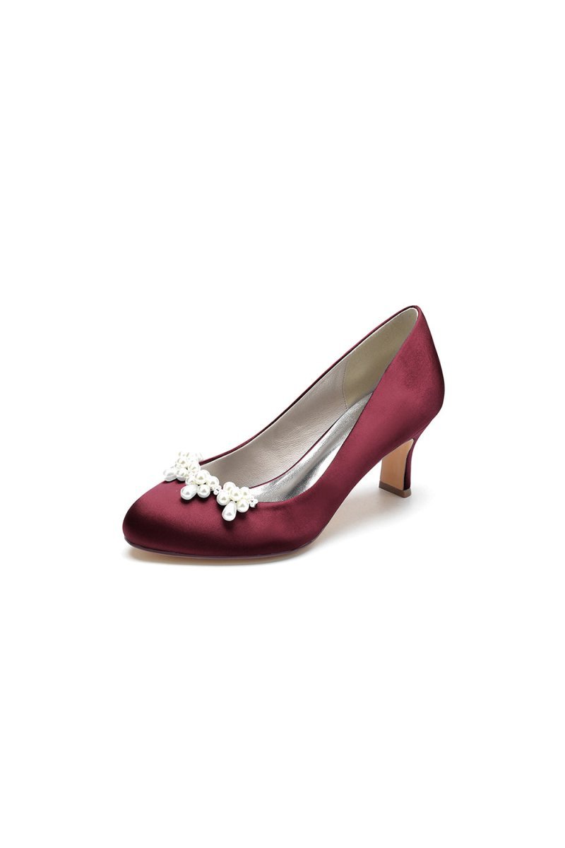 Round Toe Pearl Chunky Heels - BOLODOO