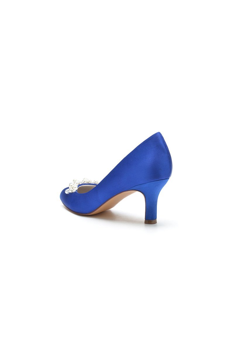 Round Toe Pearl Chunky Heels