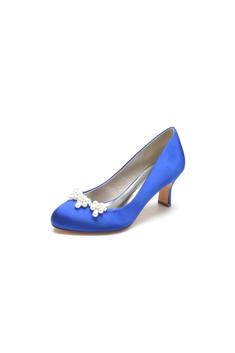 Round Toe Pearl Chunky Heels - BOLODOO