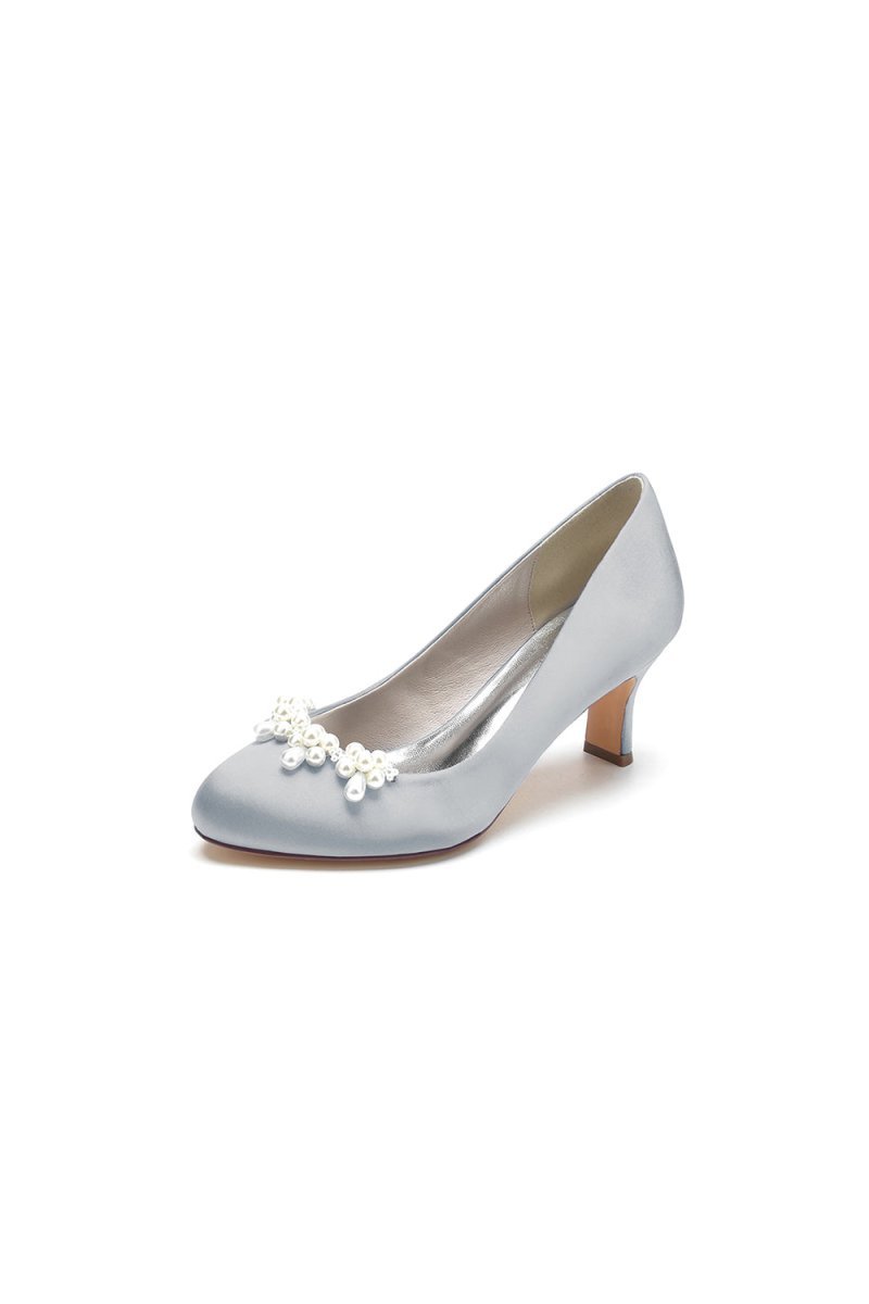 Round Toe Pearl Chunky Heels - BOLODOO