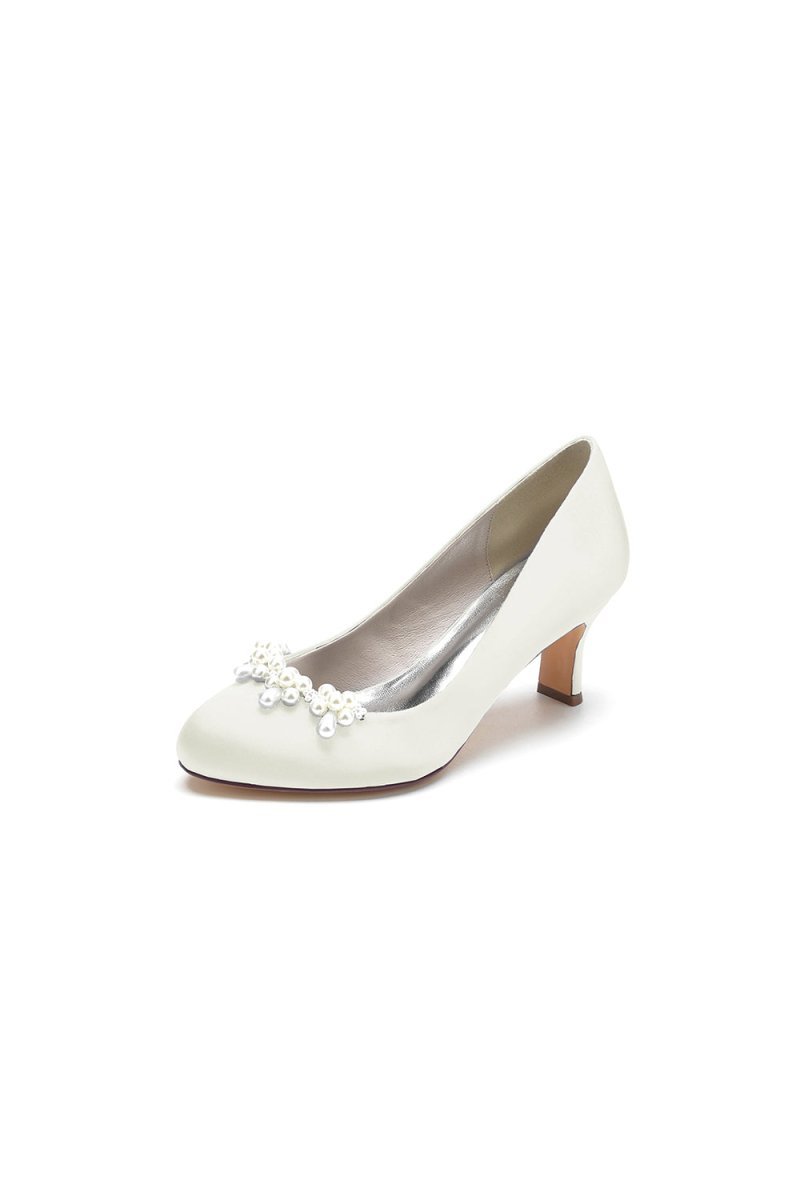 Round Toe Pearl Chunky Heels - BOLODOO