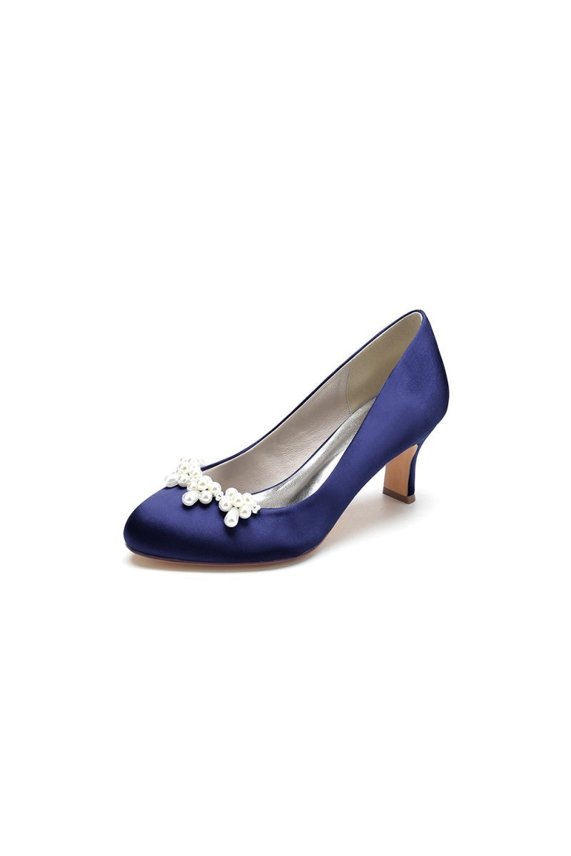 Round Toe Pearl Chunky Heels - BOLODOO