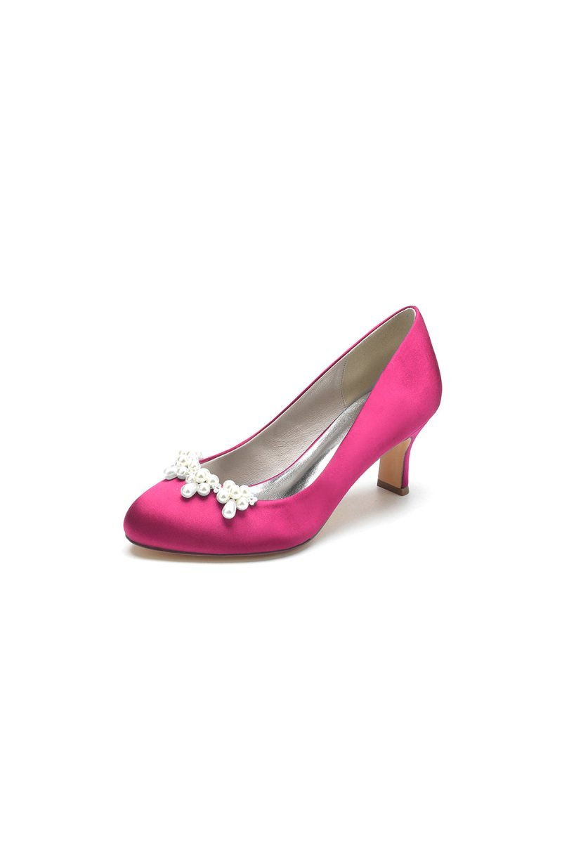 Round Toe Pearl Chunky Heels - BOLODOO