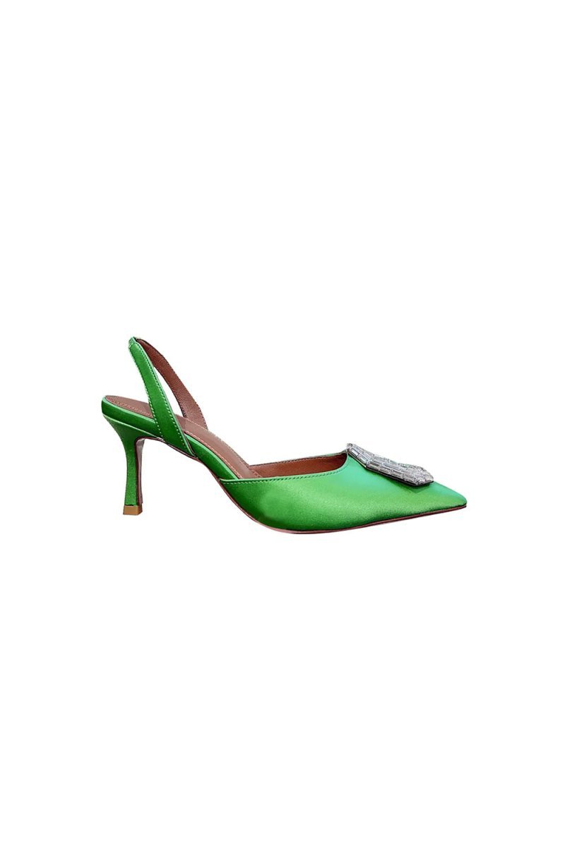 Royal Blue Satin Buckled Mid Heel Stiletto Sandals - BOLODOO