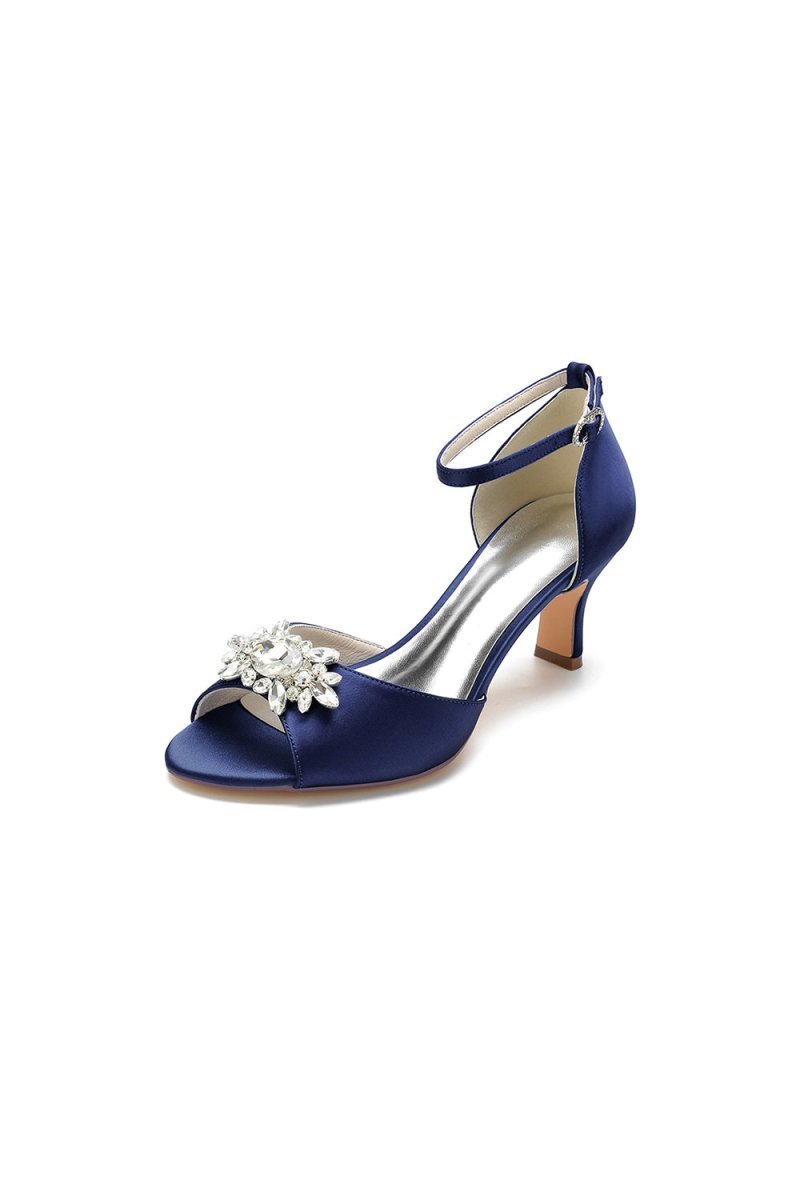 Royal Blue Satin Pump with Crystal Flower Accent - BOLODOO