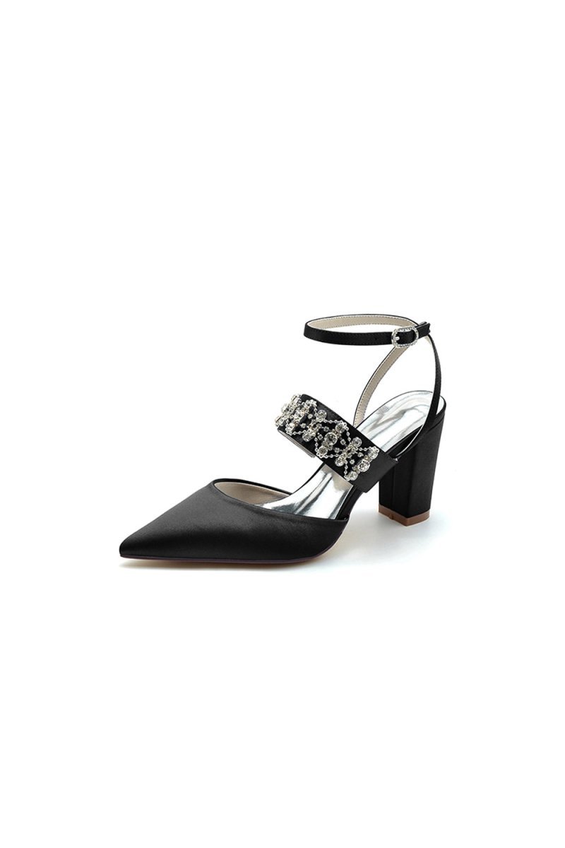 Black Satin Pump with Sparkling Silver Accent - BOLODOO