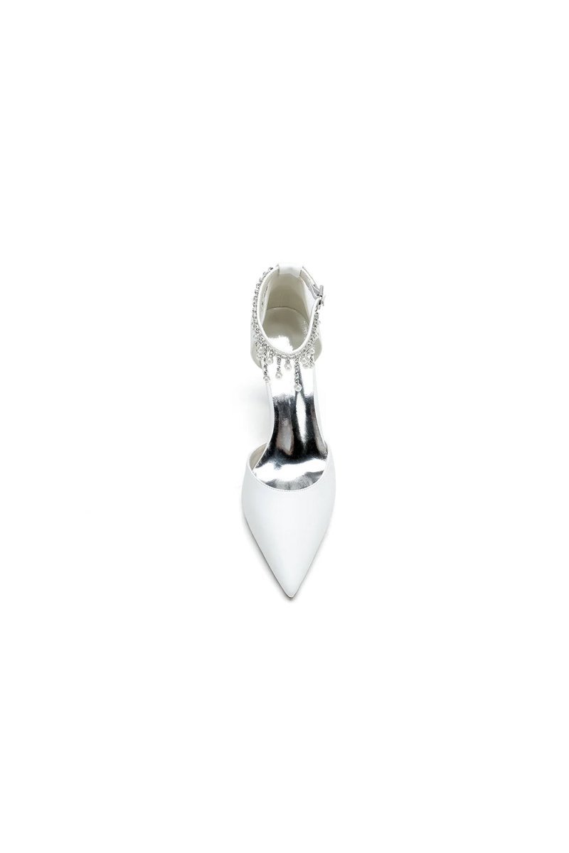 Satin Ankle Strap Pearl Beaded Satin Wedding Shoes