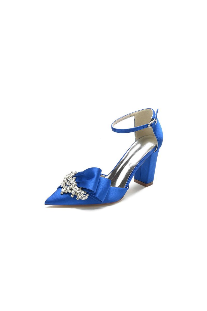 White Satin Heels Featuring a Large Decorative Bow and Metallic Heel - BOLODOO