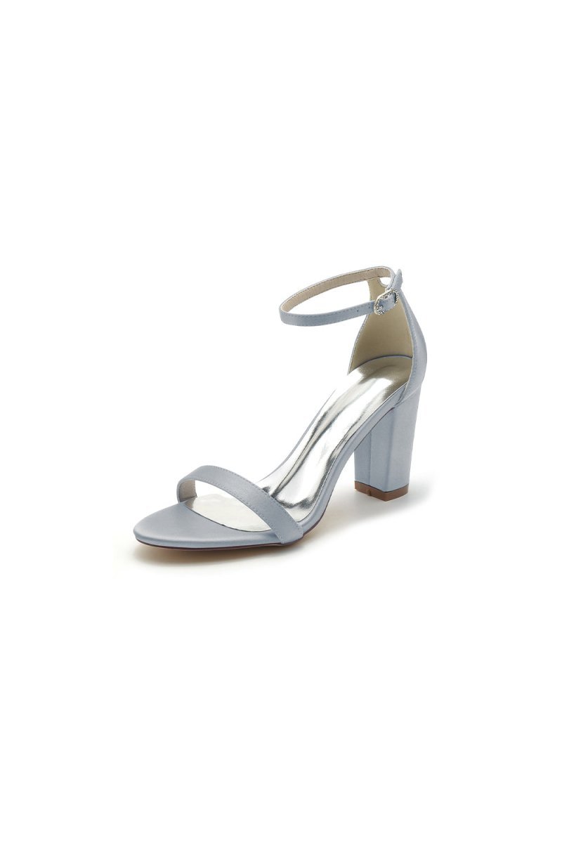 Satin Open Toe Ankle Strap Chunky Heels - BOLODOO