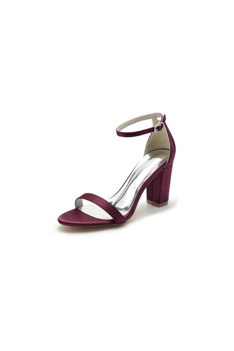 Satin Open Toe Ankle Strap Chunky Heels - BOLODOO