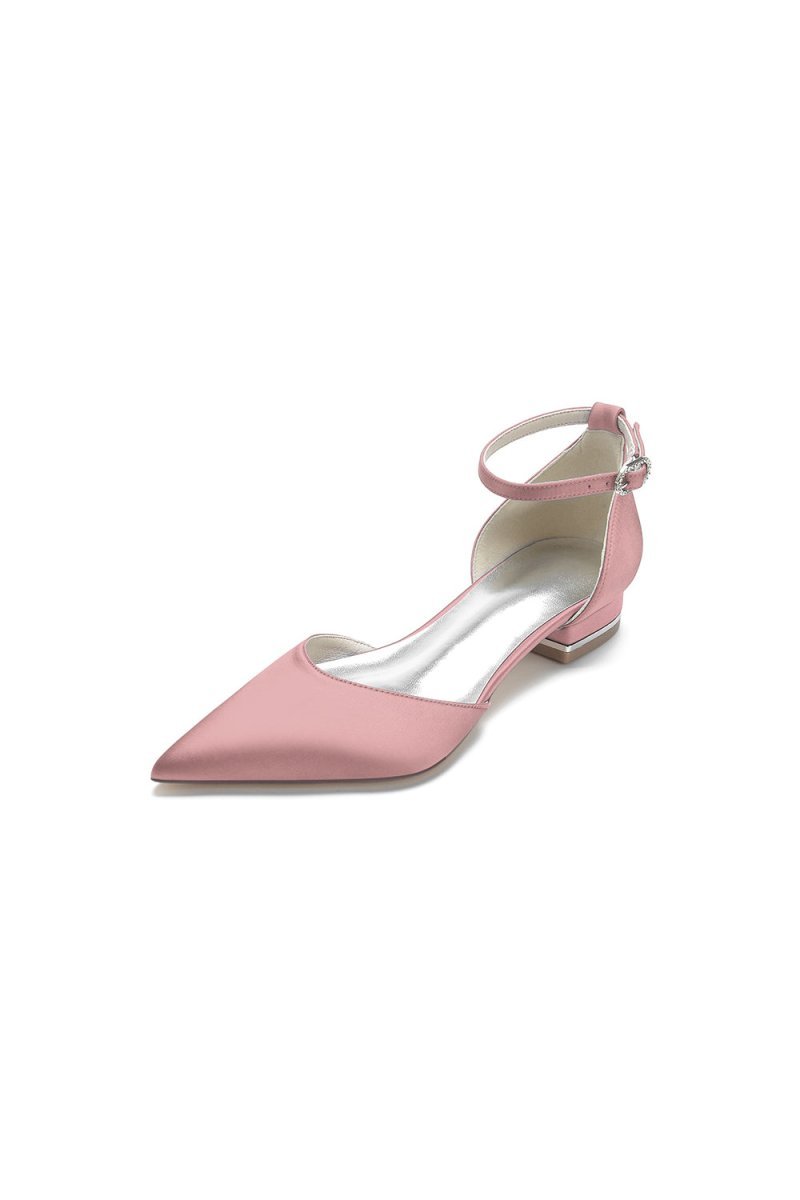 Satin Pointed Toe Ankle Strap Kitten Heels - BOLODOO