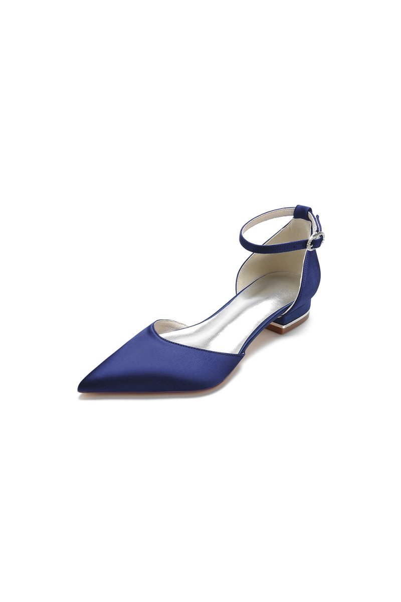 Satin Pointed Toe Ankle Strap Kitten Heels - BOLODOO