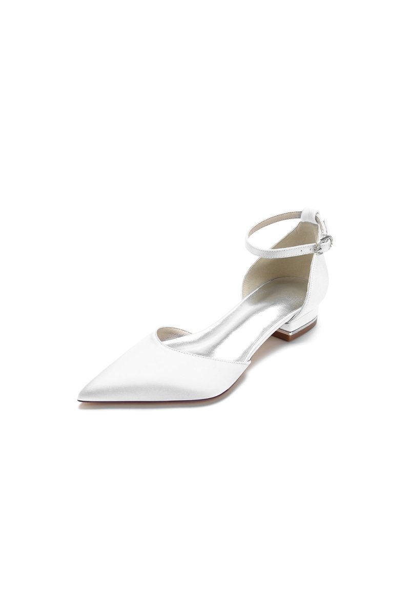 Satin Pointed Toe Ankle Strap Kitten Heels - BOLODOO