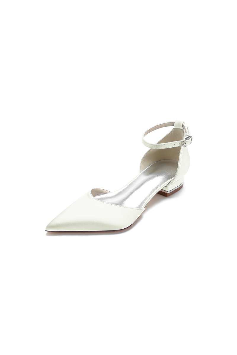 Satin Pointed Toe Ankle Strap Kitten Heels - BOLODOO