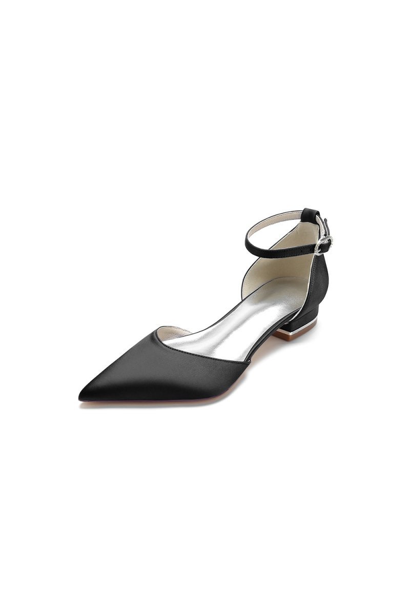Satin Pointed Toe Ankle Strap Kitten Heels - BOLODOO