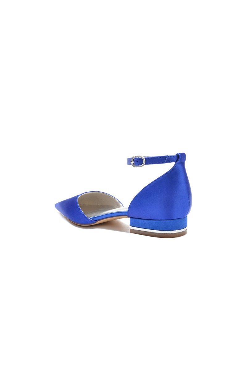 Satin Pointed Toe Ankle Strap Kitten Heels