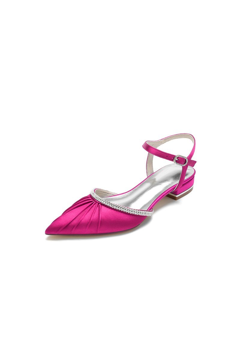 Satin Pointed Toe Beaded Buckle Kitten Heels - BOLODOO