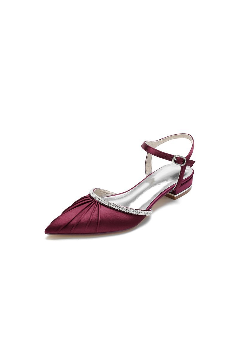 Satin Pointed Toe Beaded Buckle Kitten Heels - BOLODOO