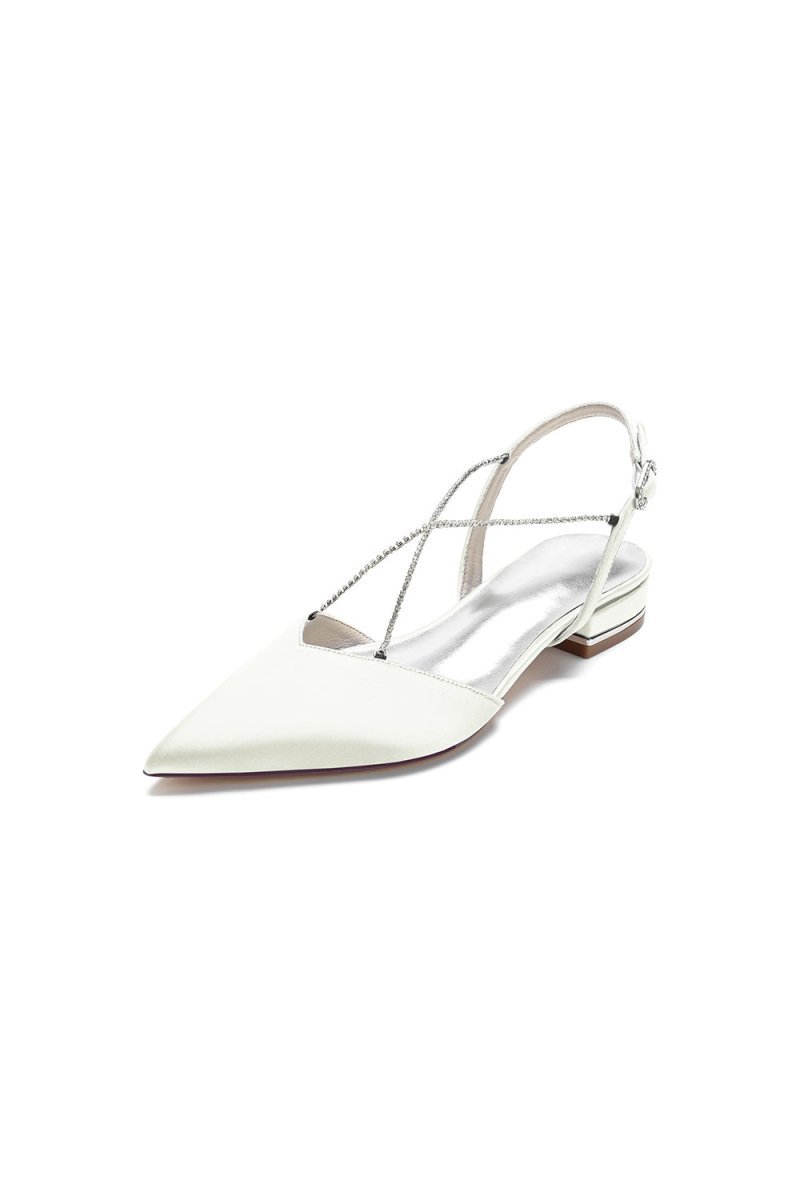 Satin Pointed Toe Beading Buckle Kitten Heels - BOLODOO