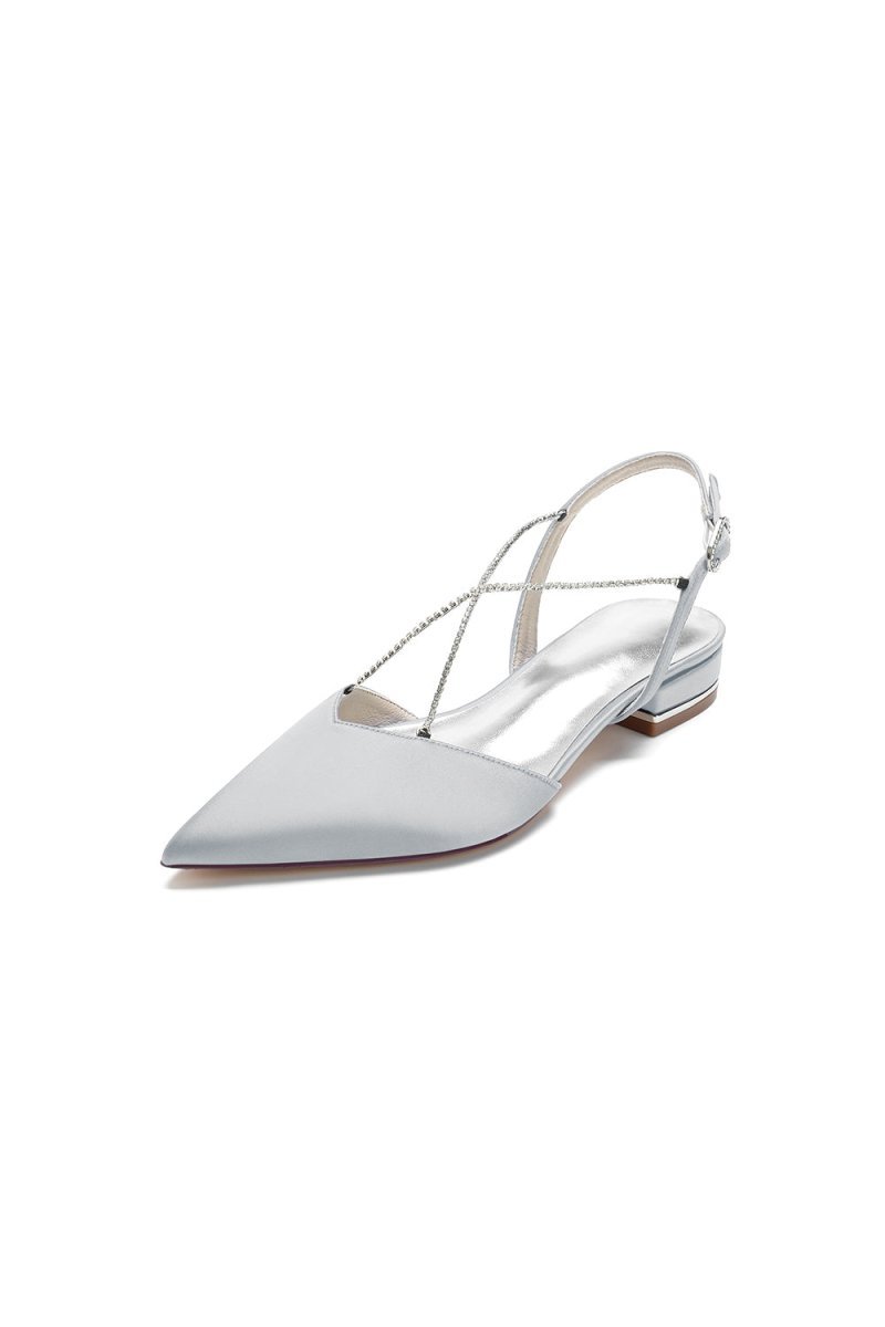 Satin Pointed Toe Beading Buckle Kitten Heels - BOLODOO