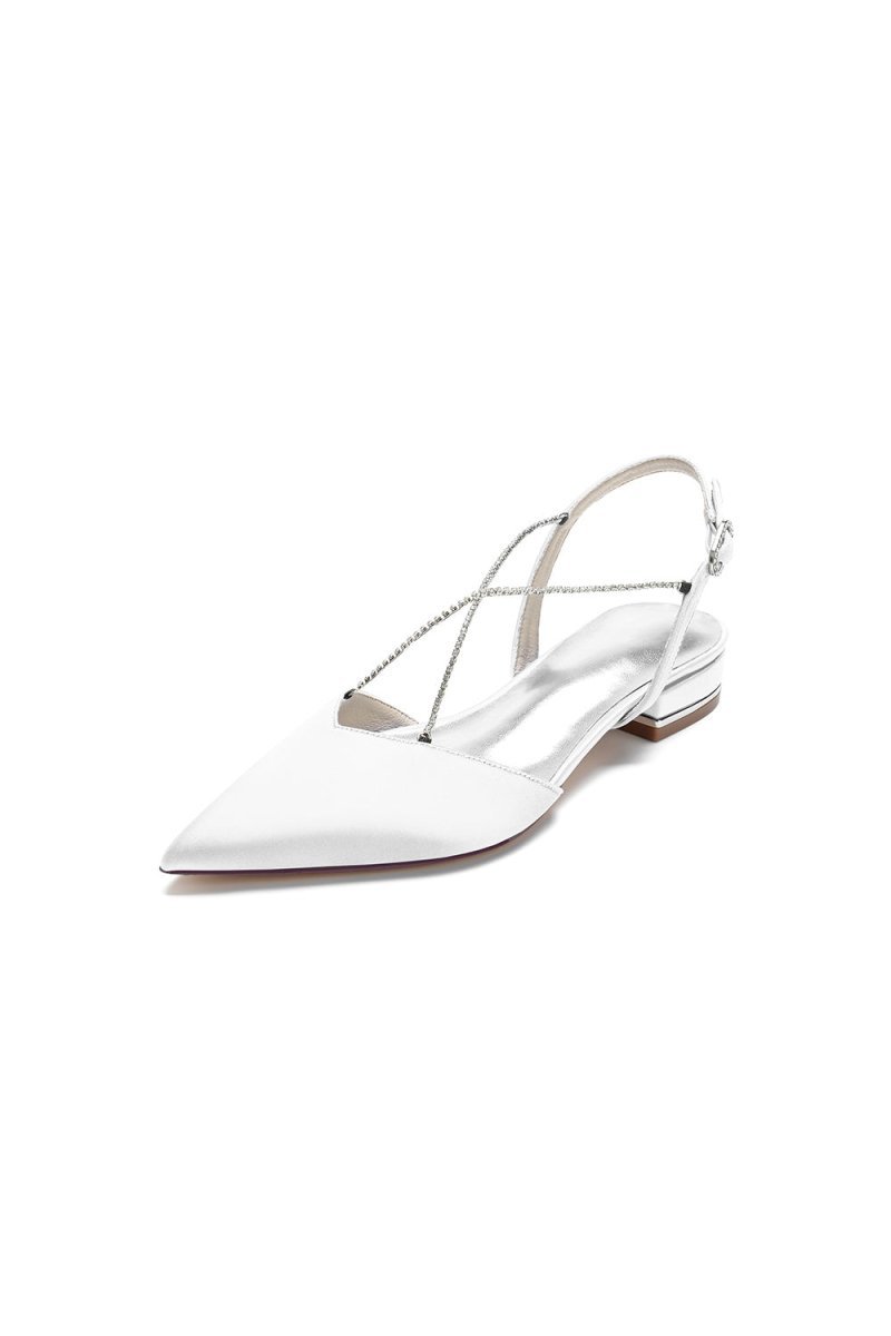 Satin Pointed Toe Beading Buckle Kitten Heels - BOLODOO