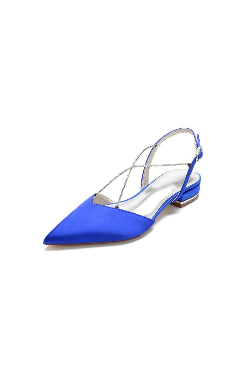 Satin Pointed Toe Beading Buckle Kitten Heels - BOLODOO