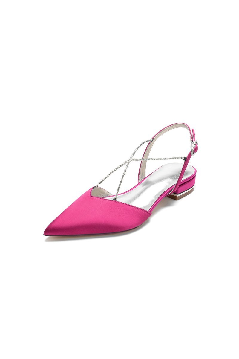 Satin Pointed Toe Beading Buckle Kitten Heels - BOLODOO