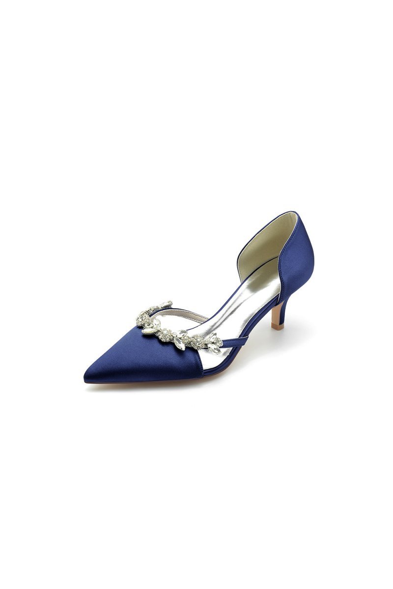 Satin Pointed Toe Beading High Heels - BOLODOO