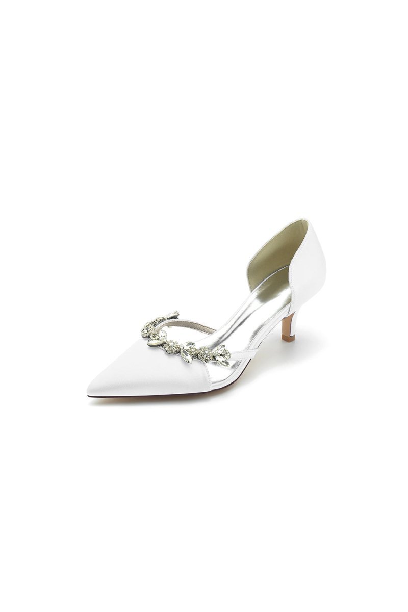 Satin Pointed Toe Beading High Heels - BOLODOO