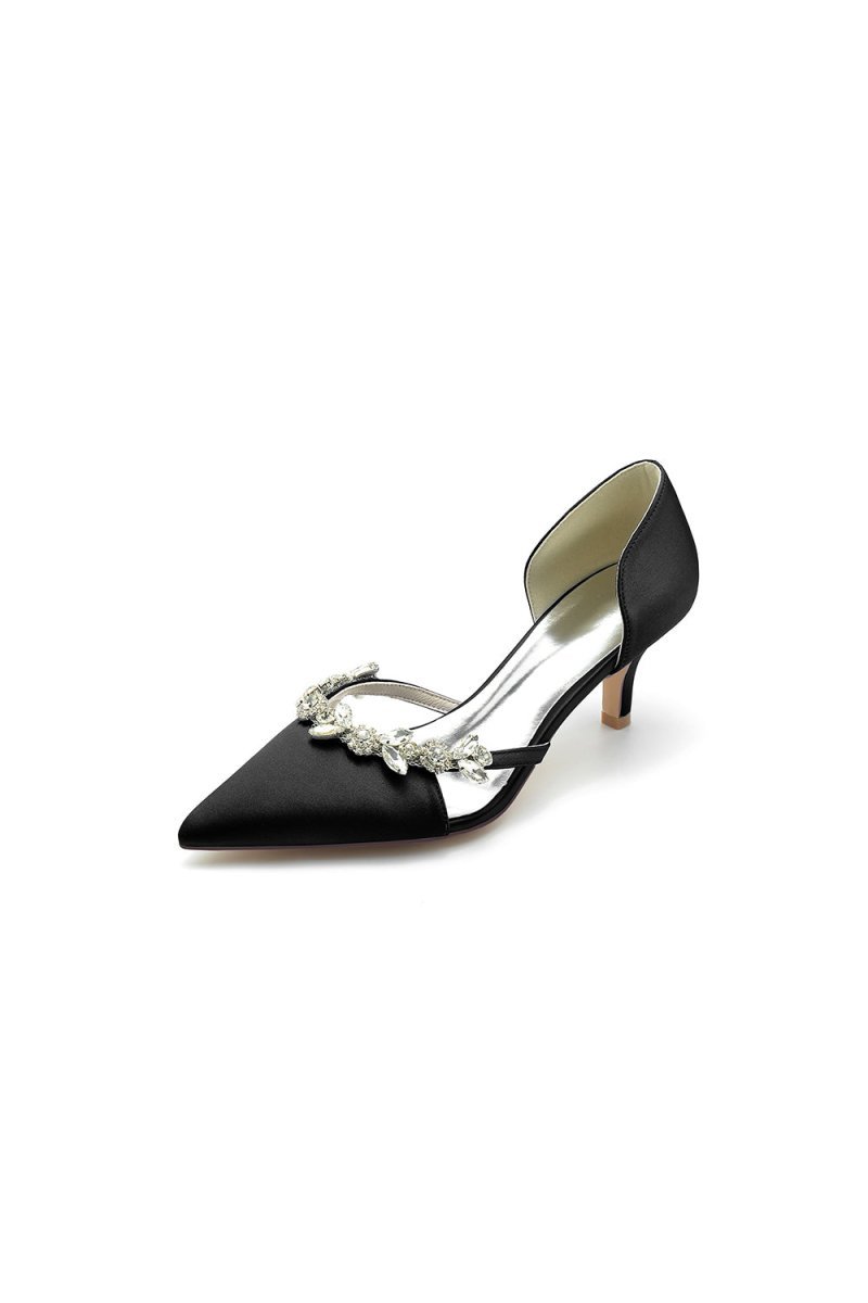 Satin Pointed Toe Beading High Heels - BOLODOO