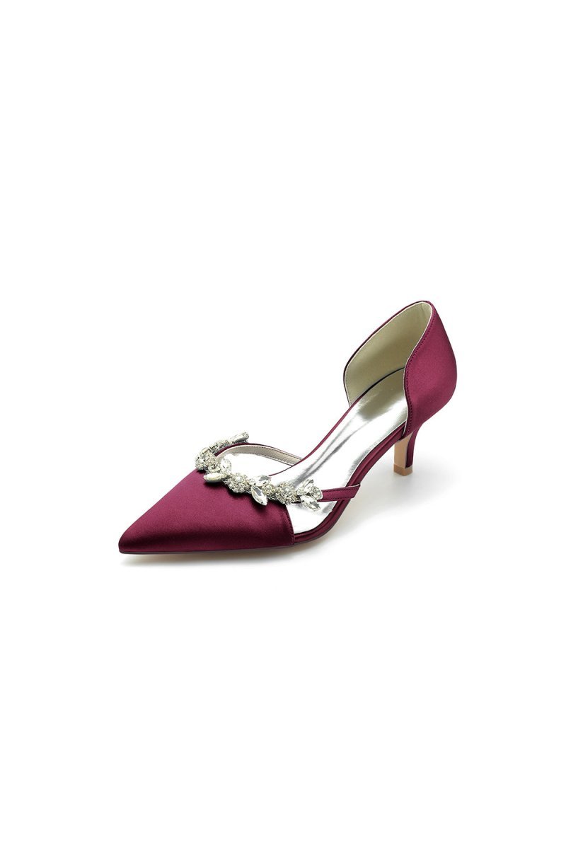 Satin Pointed Toe Beading High Heels - BOLODOO