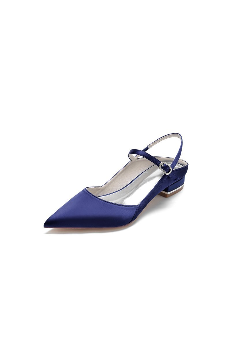 Satin Pointed Toe Buckle Kitten Heels - BOLODOO