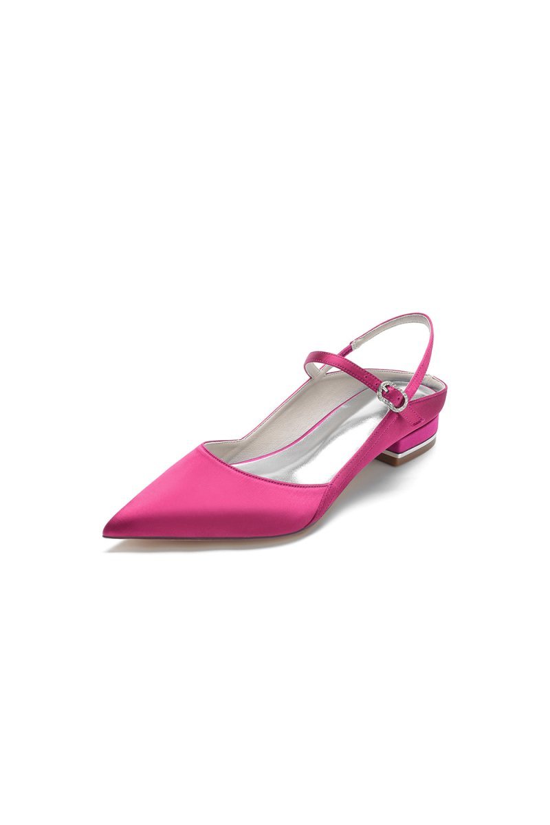 Satin Pointed Toe Buckle Kitten Heels - BOLODOO