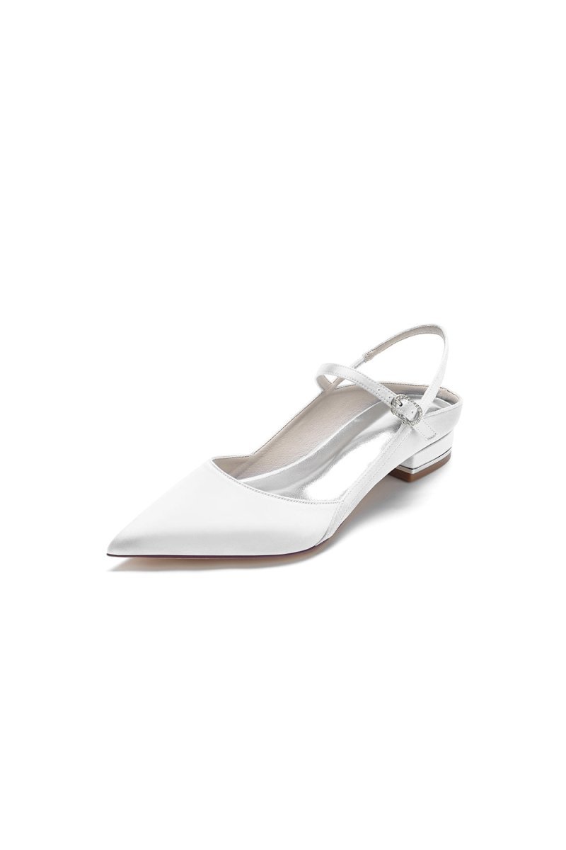 Satin Pointed Toe Buckle Kitten Heels - BOLODOO
