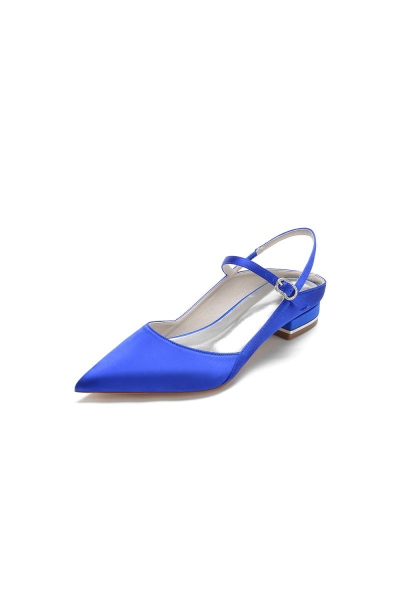 Satin Pointed Toe Buckle Kitten Heels - BOLODOO