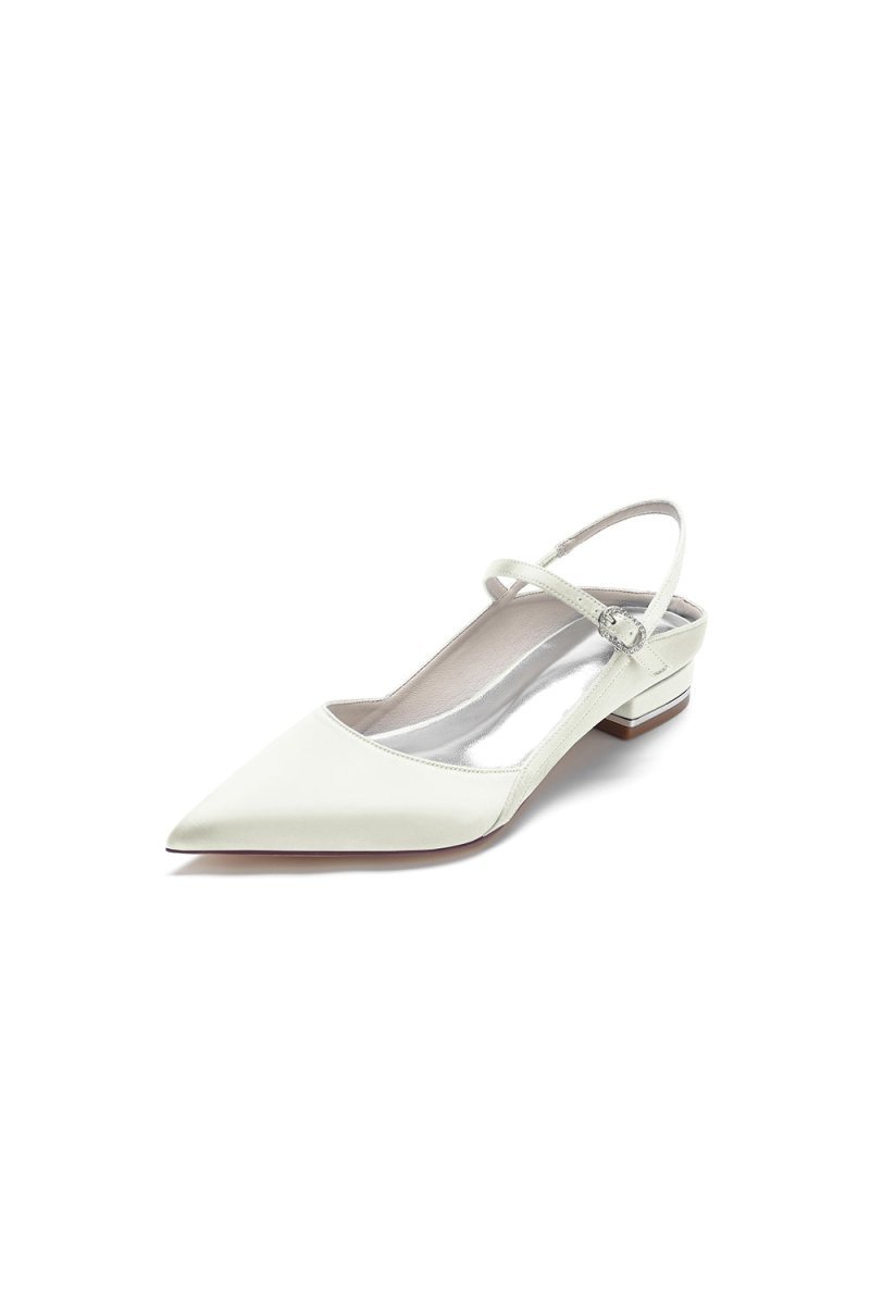 Satin Pointed Toe Buckle Kitten Heels - BOLODOO