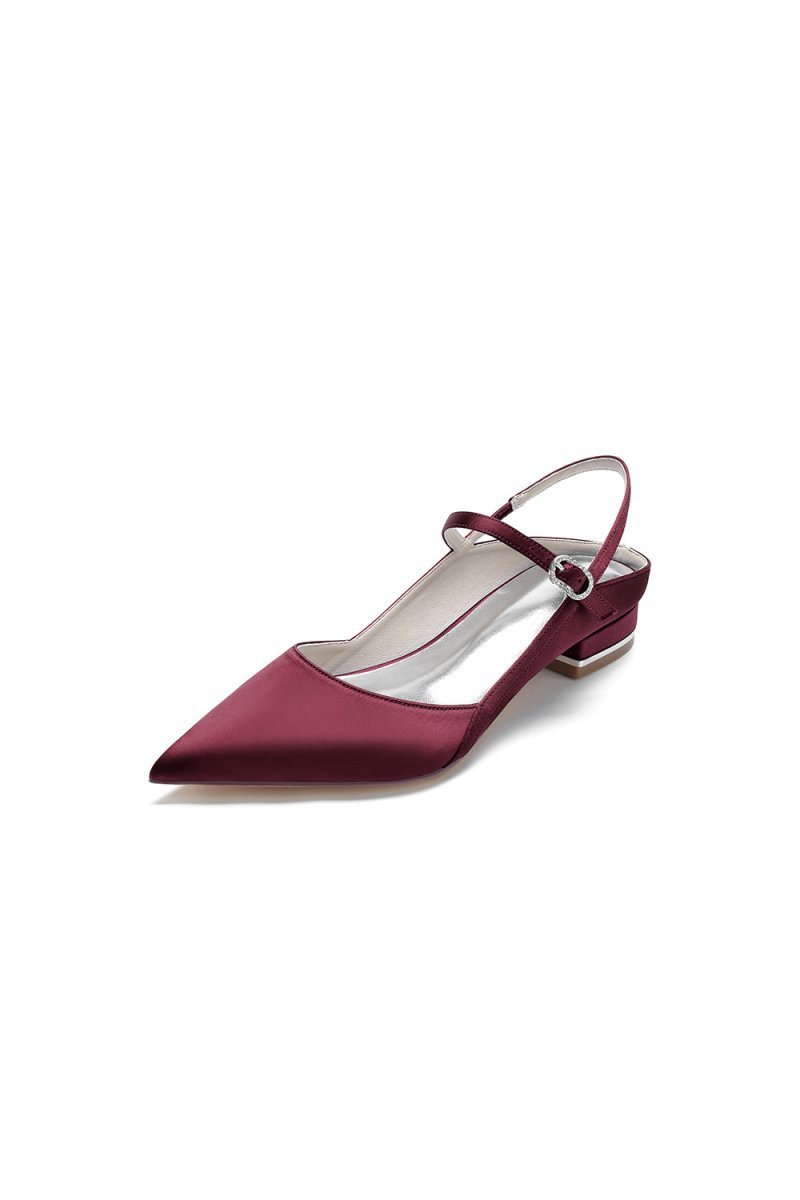 Satin Pointed Toe Buckle Kitten Heels - BOLODOO