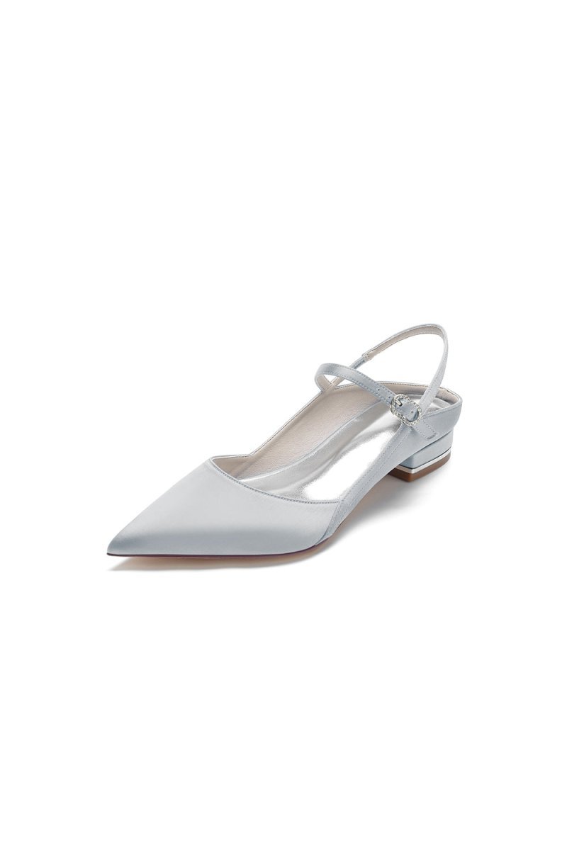 Satin Pointed Toe Buckle Kitten Heels - BOLODOO