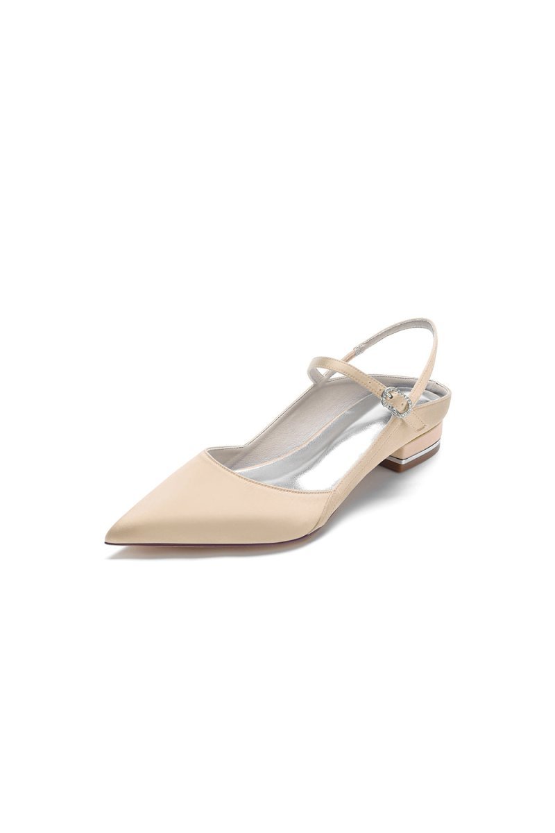 Satin Pointed Toe Buckle Kitten Heels - BOLODOO