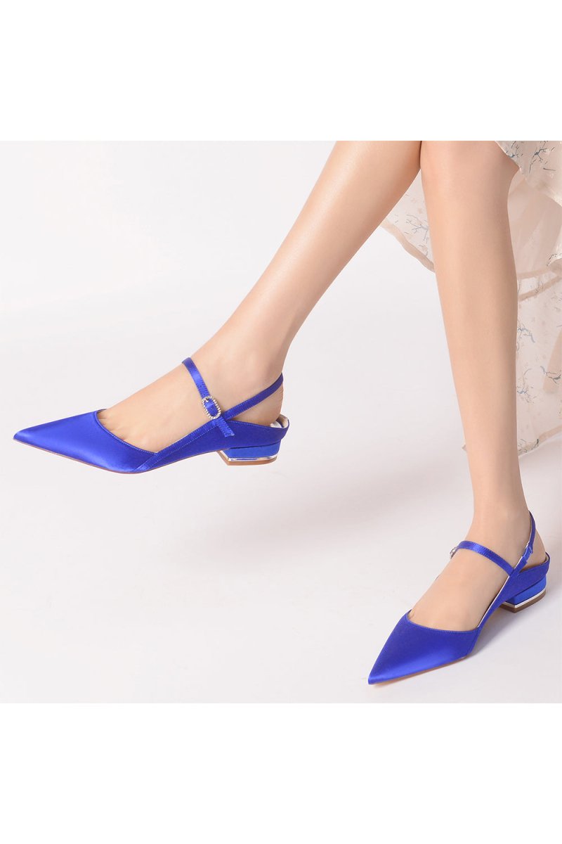 Satin Pointed Toe Buckle Kitten Heels