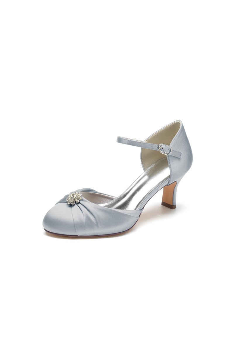 Satin Pointed Toe Strap Buckle Stiletto Heels With Rhinestone - BOLODOO