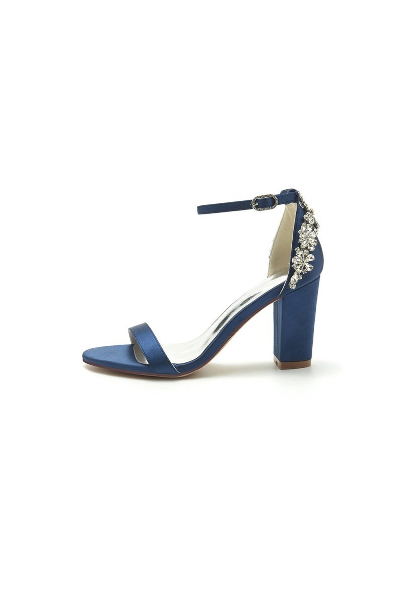 Satin Chunky Heels with Rhinestone