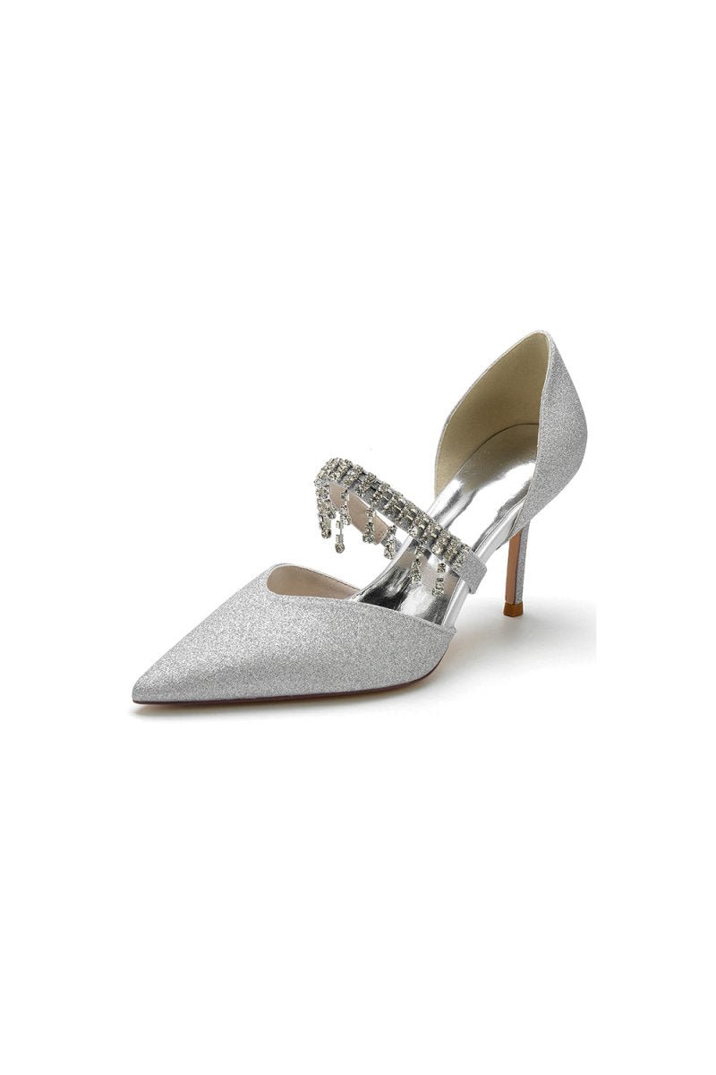 Sequin Crystal Strap Pointed Toe High Heels - BOLODOO