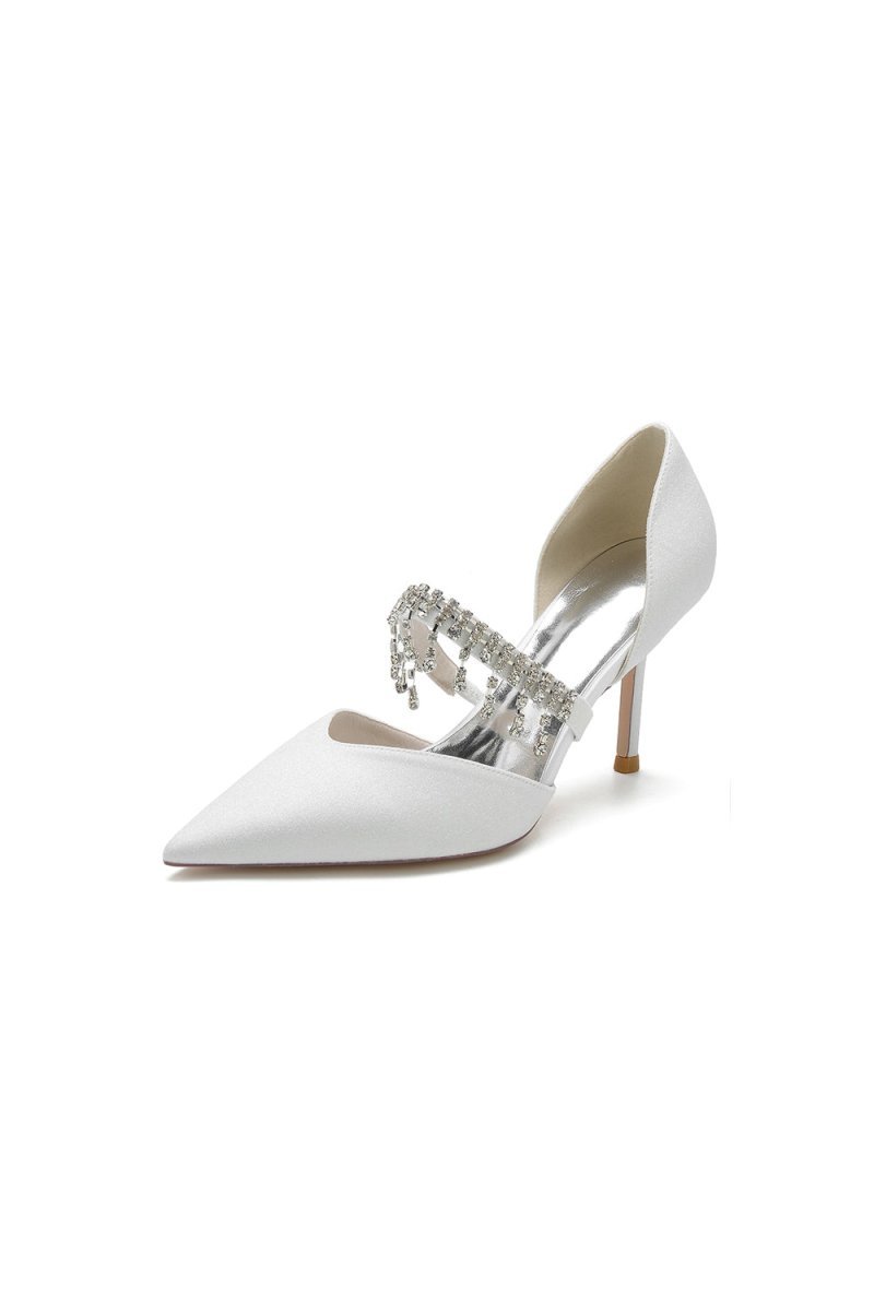 Sequin Crystal Strap Pointed Toe High Heels - BOLODOO
