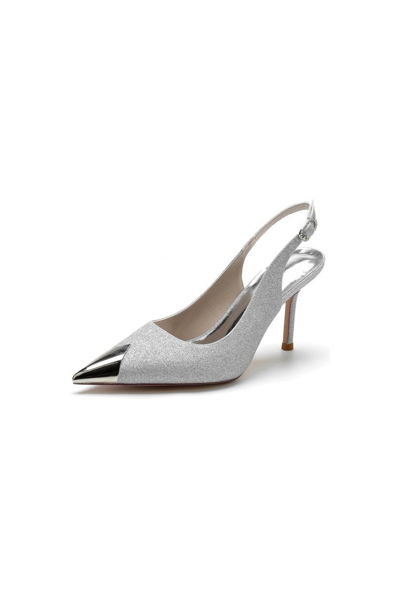 Sequin Slingback Metallic Pointed Toe High Heels - BOLODOO